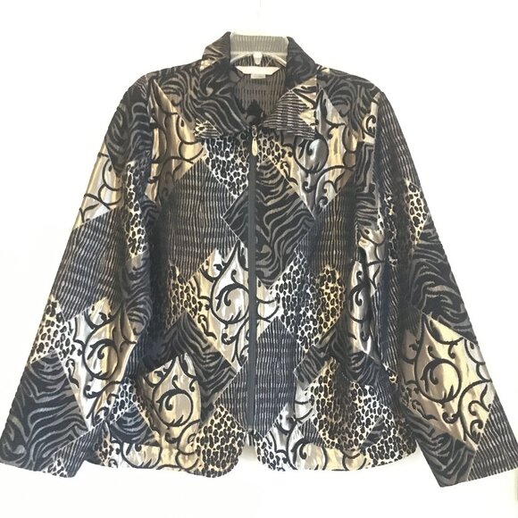 TanJay Gold and Black Patchwork Tiger Stripe & Leopard Spots Tapestry Jacket - Picture 2 of 16